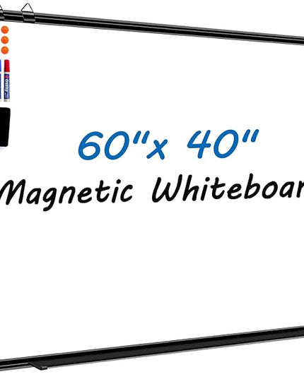 H-Qprobd Large Magnetic White Board Dry Erase Whiteboard with Black Aluminum Frame, 60"X40" Hanging White Boards for Wall with Long Pen Tray, Presentation Board for Office Classroom Home