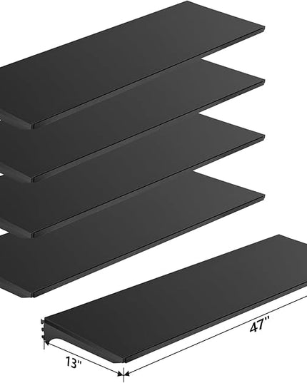 Eastern Tree 4 Packs Gondola Shelves 47 1/4”L x 13 1/2”W for Industrial Grade Black Pegboard Display Stand, 4 Shelves for Gondola Units with 8 Pieces Supply Arms
