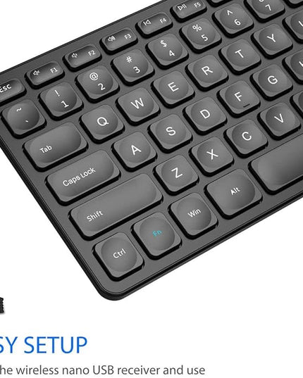 Arteck 2.4G Wireless Keyboard Ultra Slim and Compact Wireless Keyboard with Media Hotkeys for Computer/Desktop/PC/Laptop/Surface/Smart TV and Windows 10/8/ 7 Built-in Rechargeable Battery