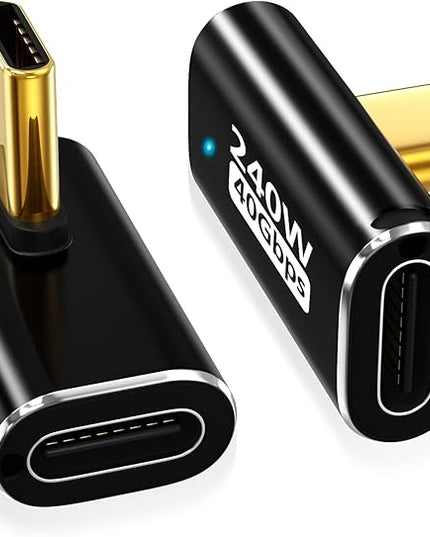 AGVEE 2 Pack Mid Angle USB4 USB-C Male to USB-C Female Adapter Converter Video USB 4.0 240W 40G Data Extension Coupler Connector, Black