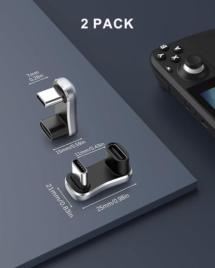 MoKo 180 Degree USB C Adapter 2 Pack, U Shape USB-C Male to USB-C Female Adapter Connector with PD 140W/20 Gbps, USB-C 180 Angle Extender Adapter for Steam Deck, Switch, Laptop, Tablet, Phone