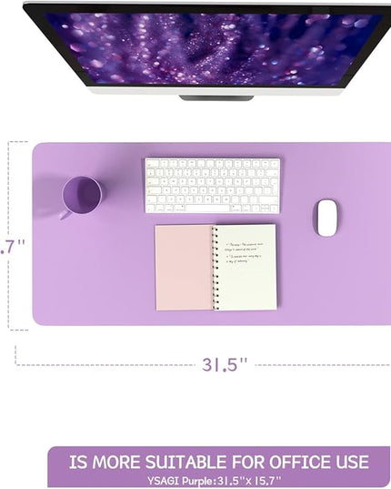 YSAGi Non-Slip Leather Desk Pad, Waterproof Laptop Computer Desk Keyboard Mat, Table Protector Blotter Mat, Large Mouse Pad for Office/Work/Home/Decor(Purple, 31.5" x 15.7")