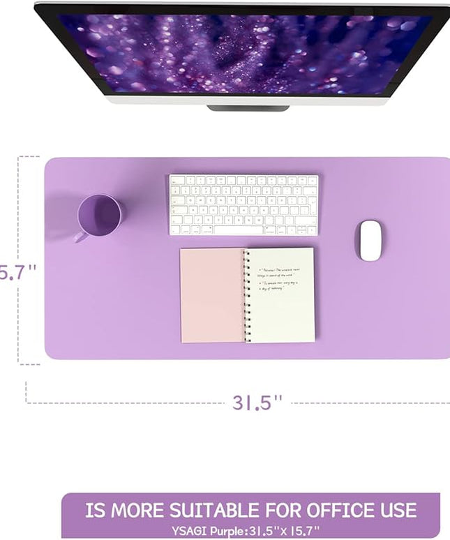 YSAGi Non-Slip Leather Desk Pad, Waterproof Laptop Computer Desk Keyboard Mat, Table Protector Blotter Mat, Large Mouse Pad for Office/Work/Home/Decor(Purple, 31.5" x 15.7")