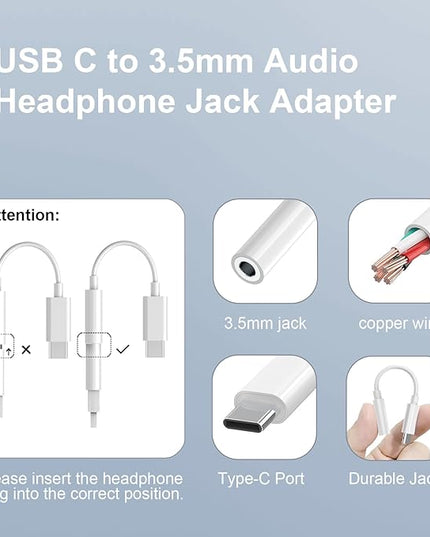 2 Pack USB C to 3.5mm Headphone Jack Adapter, USB C to Aux Audio Dongle Cable Cord Compatible with iPhone 17/16/15 Pro/15 Pro Max, iPad Pro, MacBook, Samsung S21-24, Pixel 7/6/5