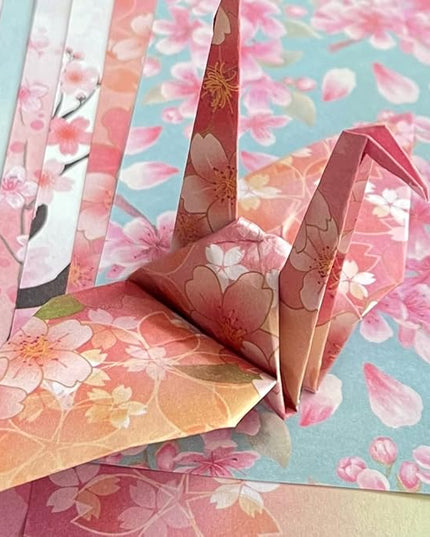 Origami 6x6 Paper Kit 50 Sheets 12 Vivid Colors Double Sided Printed Traditional Patterns Square for Arts Crafts Projects, Japanese Sakuras Flowers Chiyo