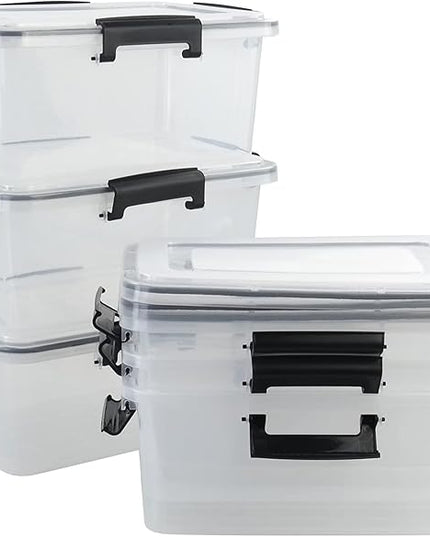 6-Pack 12 Quart Clear Storage Latching Box, Plastic Latch Box with Lid