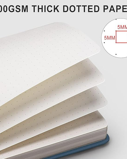 AHGXG Bullet Dotted Journal - 320 Numbered Pages Dot Grid Notebook A5 Thick Journal, 100gsm Thick Dotted Paper, Leather Hardcover,Inner Pocket, 5.75'' × 8.38'' - GrayBlue