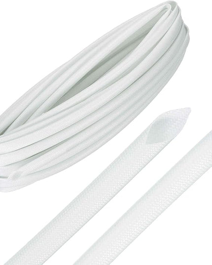 MECCANIXITY 49ft Braided Cable Sleeve, 1/4" ID 200C High Temperature 1500V Fiberglass Wire Insulation Cord Protector Organizer Wires Management for Motor Engine Fuel Line, White