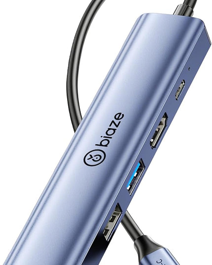 Biaze 4K60Hz USB-C Hub, 5-in-1 USB-C to HDMI Adapter Supports 100W PD Fast Charging, 100Mbps Ethernet, 4K@60Hz HDMI, USB 3.0 Compatible with MacBook Pro/Air, Laptop Type-C Docking Station
