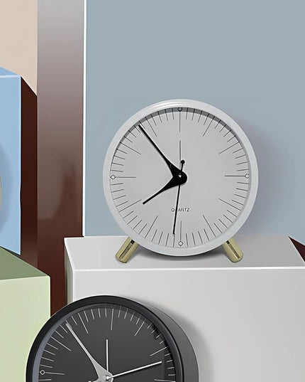 SHISEDECO Alarm Clock with Backlight, 4.5 inches Bedside Analog Non-Ticking Silent Small Deskclock with Arabic Numerals, Battery Operated Round Tableclock for Living Room, Bedroom (White-S)