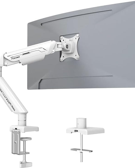 Monitor Arm for 17-35" Screens up to 24.2 lbs, Ergonomic Gas Spring Monitor Stand with Height Adjust, Tilt, Swivel & Cable Management, VESA Desk Mount with 2 Types of Installation, White