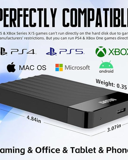 Portable External Hard Drive Storage Expansion Mobile HDD USB 3.0 for PC, Mac, Desktop, Laptop, PS4, PS5, Xbox One X/S, Xbox 360, Xbox Series X/S, Office & Game (Black, 500GB)