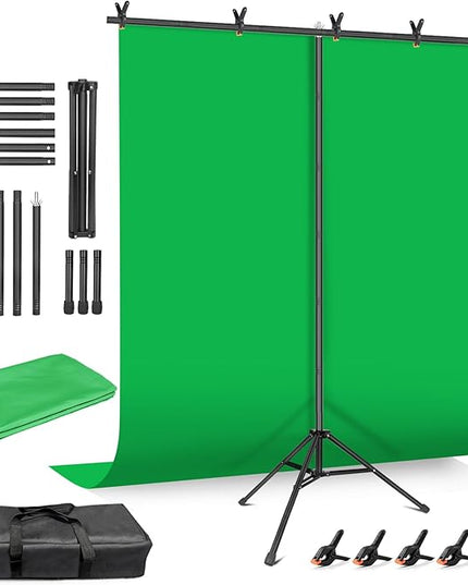 HEMMOTOP Green Screen Backdrop Kit, 8x6.8ft Wider Green Screen with Stand, Portable Chromakey Greenscreen Background with Stand, Spring Clamps, Carrying Case for Zoom, Streaming, Video