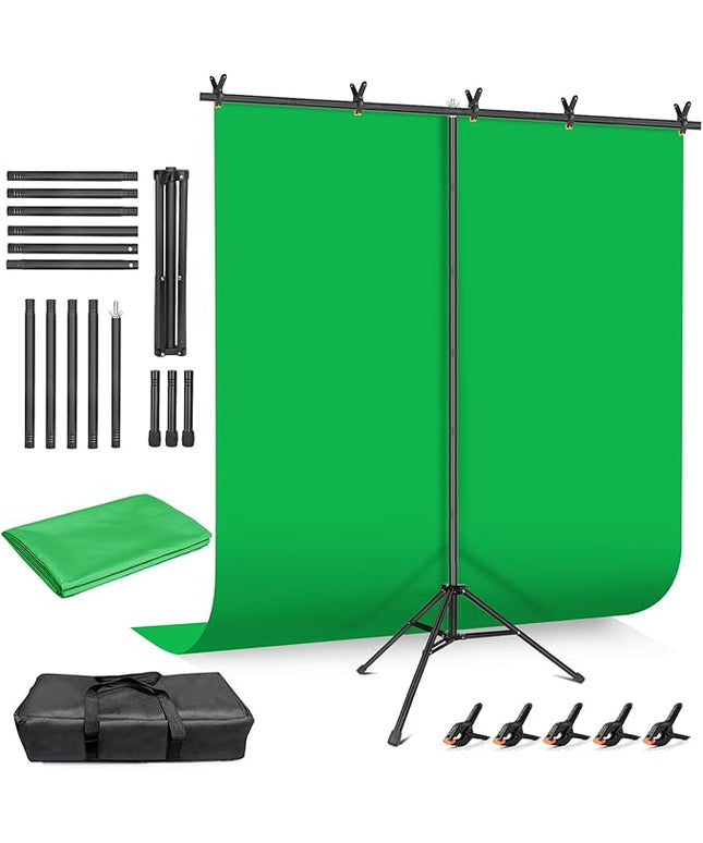 HEMMOTOP Green Screen Backdrop Kit, 8x6.8ft Wider Green Screen with Stand, Portable Chromakey Greenscreen Background with Stand, Spring Clamps, Carrying Case for Zoom, Streaming, Video
