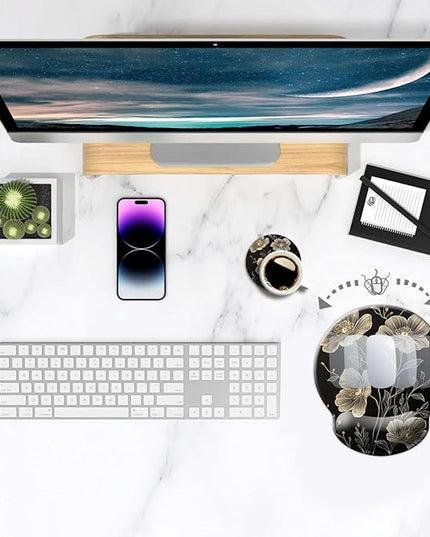 Ergonomic Mouse Pad with Wrist Support,Mouse Pad with Wrist Rest,Relieve Wrist Pain Mousepad Non-Slip Rubber Base,Mouse Pads for Desk,Computers,Laptop,Office,Home,Accessories Aesthetic Flowers