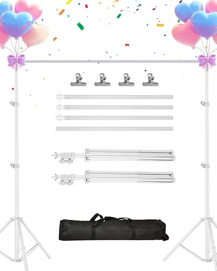 iMounTEK Backdrop Stand Photo Video Studio, 10Ft Wide Adjustable Backdrop Stand, Background Support System Kit with Clamps Carry Bag for Photography/Wedding/Party Decoration(White)