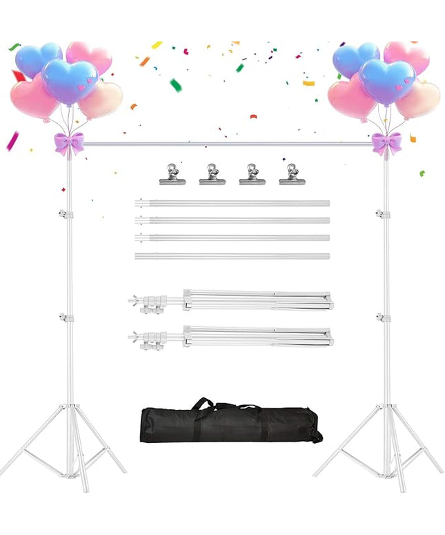 iMounTEK Backdrop Stand Photo Video Studio, 10Ft Wide Adjustable Backdrop Stand, Background Support System Kit with Clamps Carry Bag for Photography/Wedding/Party Decoration(White)