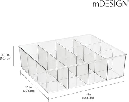 mDesign Plastic 12 Compartment Divided Drawer and Closet Storage Bin - Organizer for Scarves, Socks, Ties Bras, and Underwear - Dress Drawer Organizer, Shelf Organization - Clear