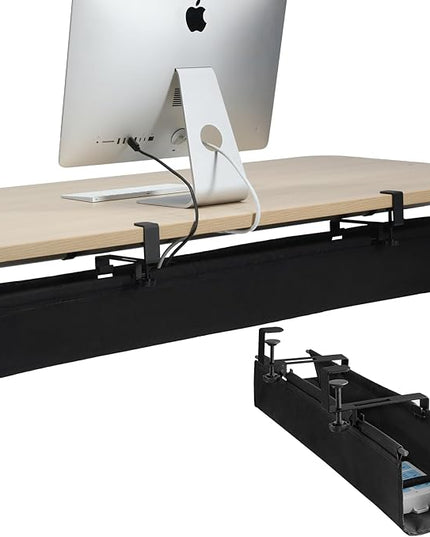 MAXECHO Under Desk Cable Management Tray 48" - Clamp on Wire and Cable Organizer for Storage and to Hide Cords - Ideal for Home Office - Premium Black Fabric Design