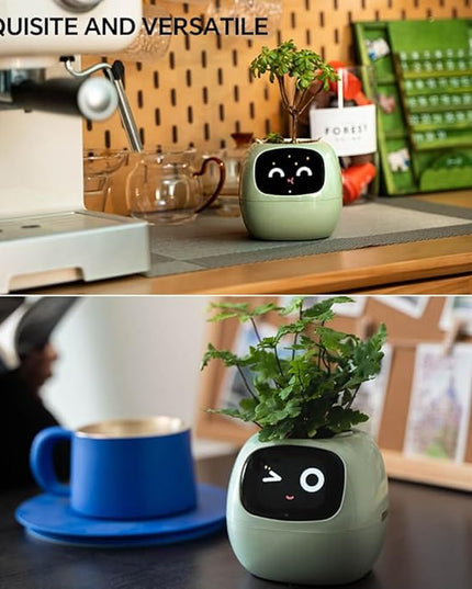 Intelligent Flower Pot, Electronic Bud, Maintenance Plant Assistant, Fun Interactive Flower Pot, Indoor Green Planting Monitoring, LCD Screen Display, Cell Phone APP Connection (Green)