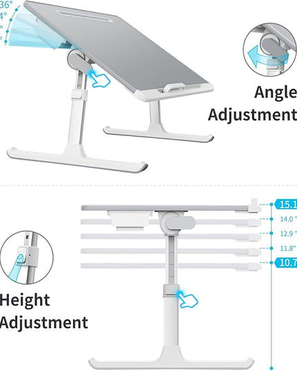 Laptop tray, SAIJI 60*45cm Table lap for bed, Multi-purpose Premium Lapdesk, Height Angle adjustable, with Book Stand, Drawer, Tablet slot, for Eating, Working, Writing, Gaming, Drawing (Light Grey)