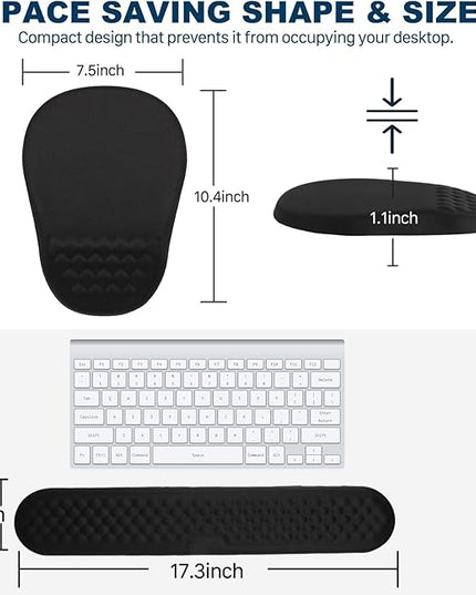 Ergonomic Mouse Pad and Keyboard Wrist Rest with Massage Design, Space-Saving Mouse Pad Wrist Support, Memory Foam Wrist Rest with Non-Slip PU Base for Computer Desk, Black