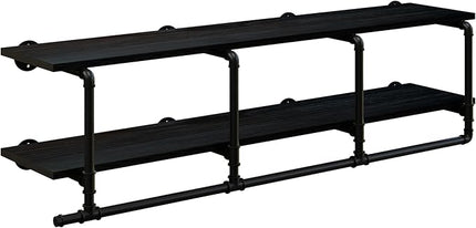 Wall Mounted Clothes Rack 12 Inch Deep, 60 Inch Heavy Duty Garment Rack with Real Black Wood Shelf, Multi-Purpose Hanging Rod & Space-Saving Closet Storage Organizer
