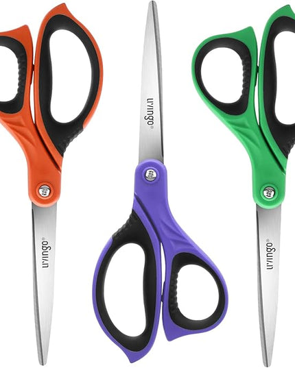 LIVINGO 3 Pack Sharp Scissors, 8.5 inch Comfort Grip Scissors All Purpose for Office, Stainless Steel Shears for Home Heavy Duty Cutting Fabric Sewing, Paper, School Crafting DIY