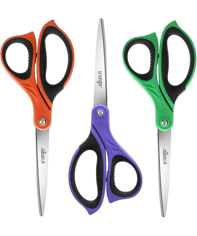 LIVINGO 3 Pack Sharp Scissors, 8.5 inch Comfort Grip Scissors All Purpose for Office, Stainless Steel Shears for Home Heavy Duty Cutting Fabric Sewing, Paper, School Crafting DIY