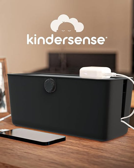 KinderSense® Cable Management Box - Cord Organizer with Child Proof Lock - Cord Hider to Conceal Wires,Power Strips from TV,Computer,Desk and Babies - 12 X 5.25 x 5.25 (Black)