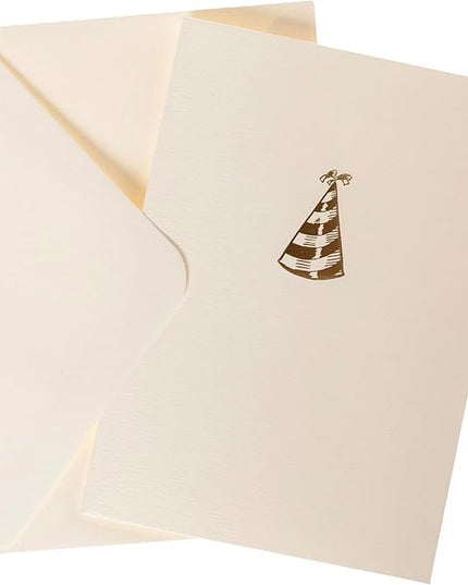 Graphique Party Hat Birthday Cards, Pack of 10 Cards with Envelopes, Bday Greetings, Blank Inside, Gold Foil Embossing, La Petite Press Collection Boxed Set, 3.25" x 4.75"