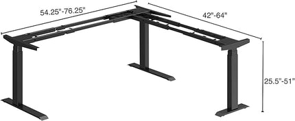 Stand Up Desk Store Triple Motor Electric L-Shaped Corner Standing Desk EZ Assemble Frame with Adjustable Width (Black, Frame Only)