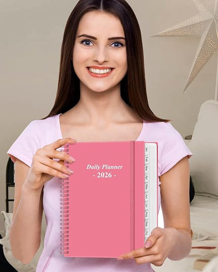 Daily Planner 2026 Full Page Per Day- 2026 Daily & Monthly Planner from January 2026 to December 2026, Day Planner 2026 with 12 Months Tabs, 8.5" x 11", Pink