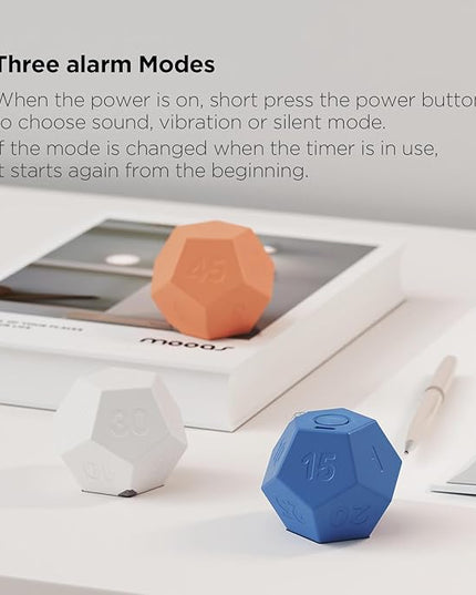 mooas Dodecagon Time Ball Rechargeable Mini Timer (White), 11 Preset Times, Desk & Study Productivity Timer, Sound/Vibrate/Mute, Easy to Use