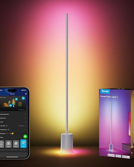 Govee Floor Lamp 2 with Matter, RGBIC, Warm Cool White LED, Alexa Compatible, 1725lm, Music Sync, Scene Modes, Smart Floor Lamp for Living Room, Bedroom, Silver(1 Pack)