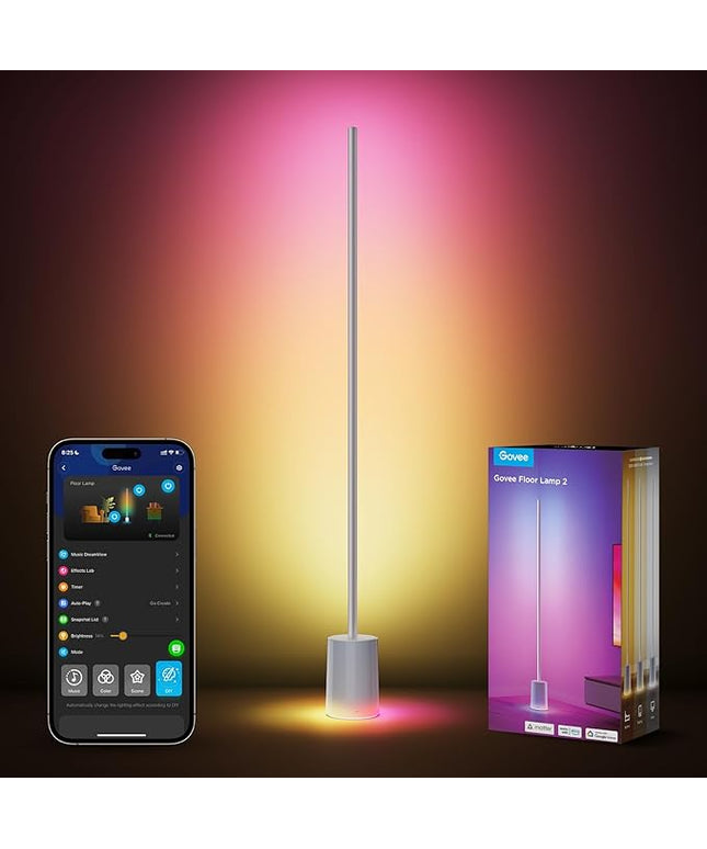 Govee Floor Lamp 2 with Matter, RGBIC, Warm Cool White LED, Alexa Compatible, 1725lm, Music Sync, Scene Modes, Smart Floor Lamp for Living Room, Bedroom, Silver(1 Pack)
