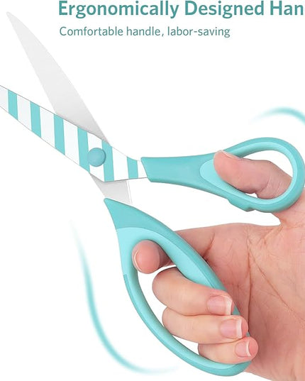 Uaugulft Scissors, Sharp Blades with Pattern, Soft Grip Handle, Multi-Purpose Scissors Set of 3 Suitable for Families, Office, and School Use, Blue