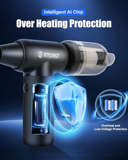 Compressed Air Duster - Barber Blower, Electric Duster, 3 Gear Mini Portable Jet Dry Air Blower, Cordless Vacuum Cleaner, for PC, Office,Salon, Fan, Laptop, Keyboard, Car (Black)
