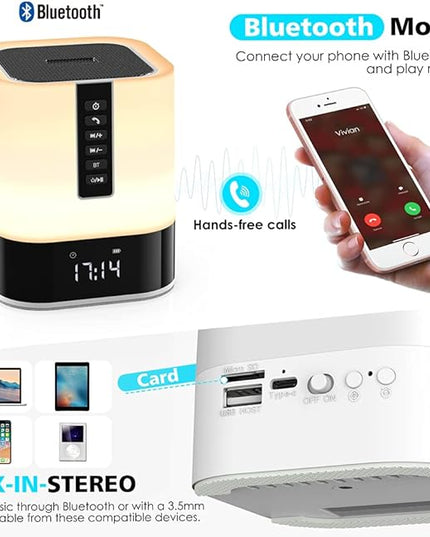 Night Light Bluetooth Speaker, 5 in 1 Touch Control Bedside Lamp Dimmable Multi-Color Changing, Bedroom Alarm Clock, Best Birthday Gift Ideas for 10 11 12 13 14 Year Old Teenage Girls/Boys