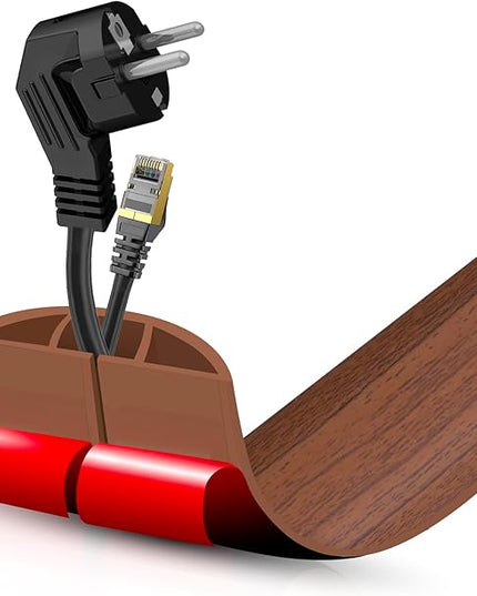 Floor Cord Cover Self Adhesive Cord Hider,3.3FT Cable Management, Extension Strip Protector for Wires, Prevent Cable Trips for Offices, Gyms, Exhibitions Cavity:0.47"(W) x0.35(H) Wood Red Teak