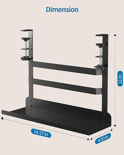 YECAYE Under Desk Cable Management Tray, All-Metal Clamp-Mount Cable Management Organizer Tray, Computer Cord Organizer Rack, Standing Desk Wire Organization for Office and Home, Black