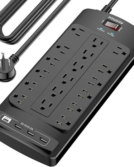 18 Outlets Surge Protector Power Strip - 20 Feet Flat Plug Heavy Duty Extension Cord with 18 Widely Outlets and 4 USB Ports, 2100 Joules, Black, ETL Listed