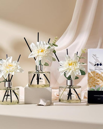 396 st. Dahlia Flower Reed Diffuser, Red Rose, 200ml(6.7oz) / Reed Diffuser Sets, Home Fragrance, Scented Oils, Home & Bathroom Décor