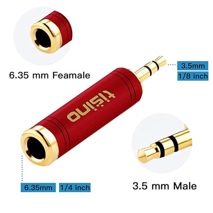 Tisino Stereo Headphone Adapte, 1/8 inch Female to 1/4 inch Male & 1/4 inch Female to 1/8 inch Male Aux Converter - Red & Blue, 2PCS