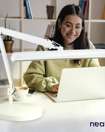 Neatfi (New Model) XL 2,500 Lumens LED Task Lamp, 5 Light Modes, 3000-6000K Correlated Color Temperature, 30W, Dimmable, 324 Pcs SMD LED, Desk Light for Home, Office (CCT with Base, White)