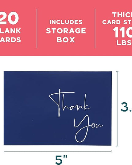 VNS Creations 50 Pack Thank You Cards With Envelopes, Stickers, 3.5x5 Inch Blank Thank You Notes - Bulk Box Set Notes for Graduation, Wedding, Small Business, Baby & Bridal Shower Card - Navy Blue