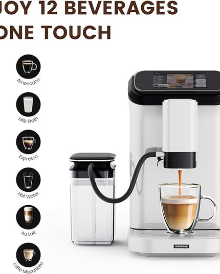 Mcilpoog WS-D5 Pro Fully Automatic Coffee Machine 12 Drinks, Office or Home Use,Wi-Fi Enabled, Liquid Volume & Temperature, Cappuccino Latte Espresso, Automatic Cleaning, Super Automatic Coffee Maker