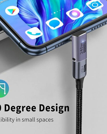 Poyiccot 240W USB C 90 Degree Adapter, Up & Down 90 Degree USB C Adapter,(40Gbps, 8K@60Hz, Male to Female) Type C Extender Compatible for iPad, Notebook, Galaxy S23, Thunderbolt 4/3, (2-Pack)