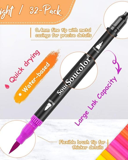Soucolor Halloween Christmas Gifts for Teen Girls Trendy Stuff, Preppy Stuff for Teen Girls, 24 Colors Dual Tip Brush Markers Pens for Kids Planner Lettering Calligraphy Drawing Preppy School Stuff