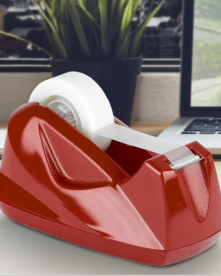 Acrimet Premium Desktop Tape Dispenser, Plastic, Non-Skid Base (Heavy Duty) (Red Color)